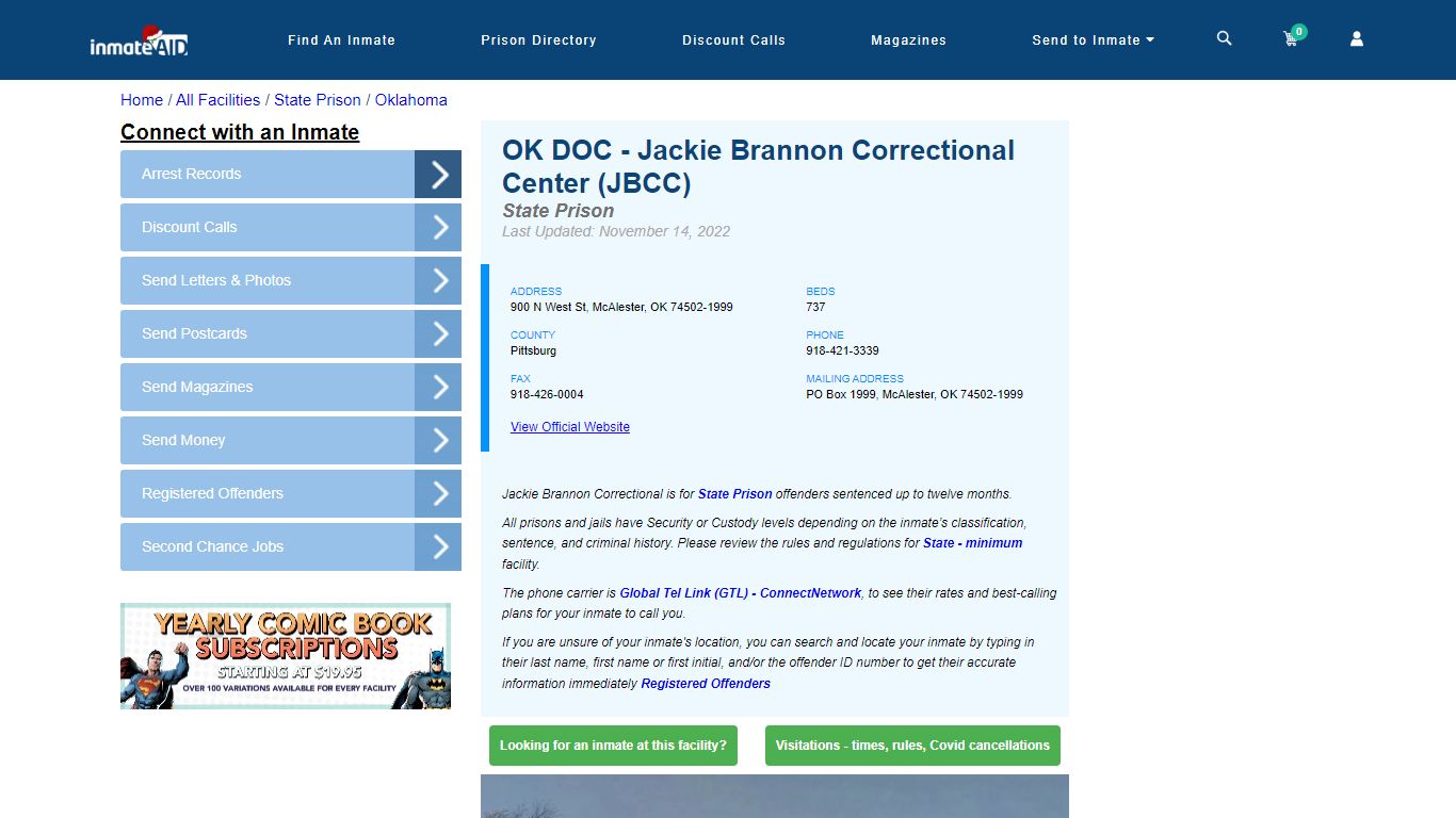 OK DOC - Jackie Brannon Correctional Center (JBCC) & Inmate Search ...
