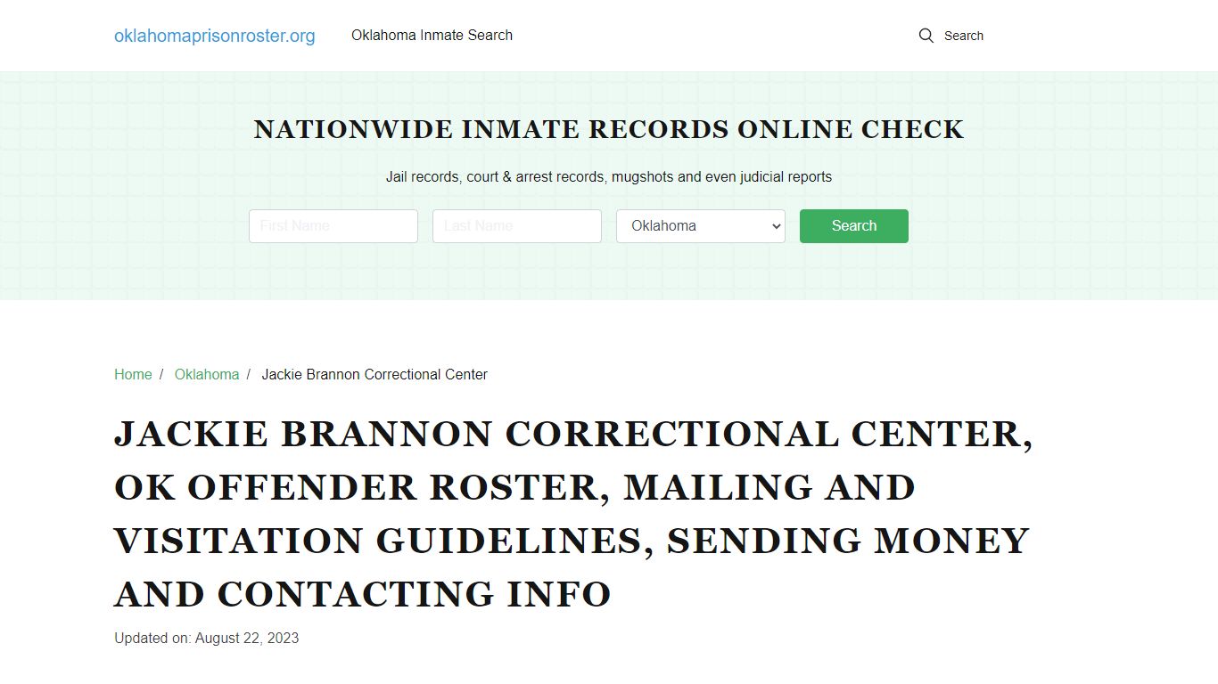 Jackie Brannon Correctional Center, OK: Inmate Search, Visitation ...