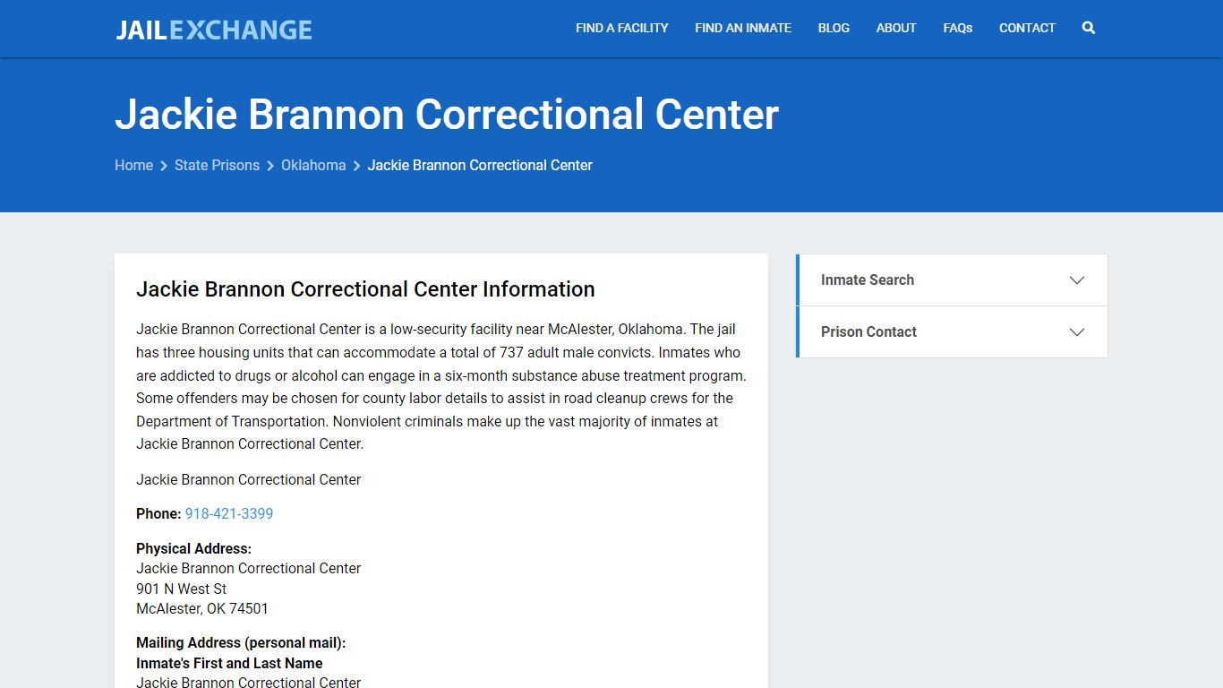 Jackie Brannon Correctional Center Inmate Search, OK - Jail Exchange
