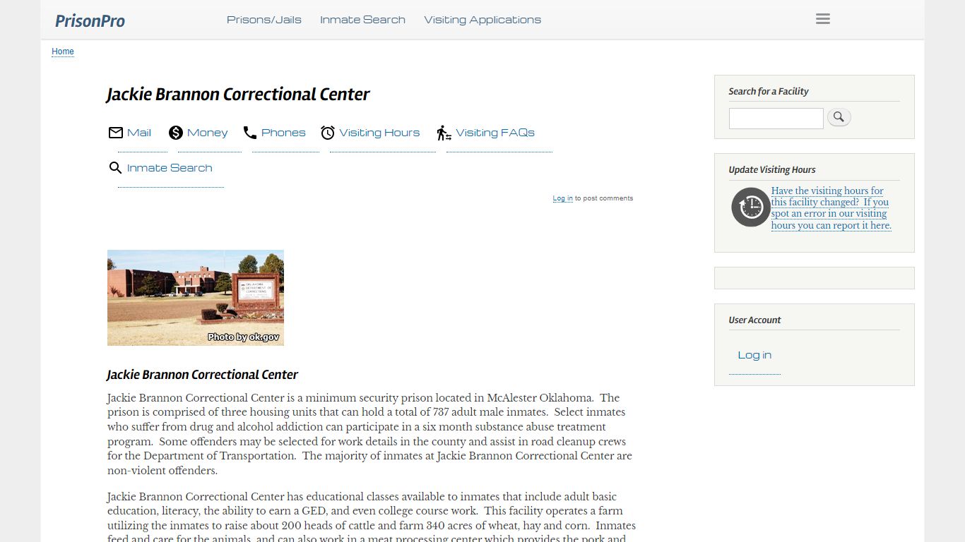 Jackie Brannon Correctional Center Visiting hours, inmate ... - PrisonPro